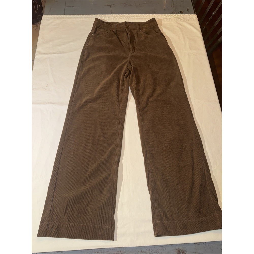 Shein Brown Corduroy Wide Leg Pants High Waisted  Trousers Womens Medium 6